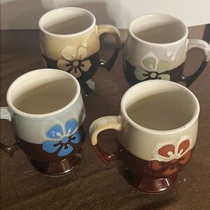😄Vintage 70’s Otagiri glazed pottery mugs floral